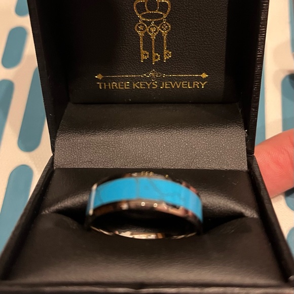 Men’s Tungsten/Turquoise Band by Three Keys Jewelry, Size 13, NIB - Picture 3 of 6